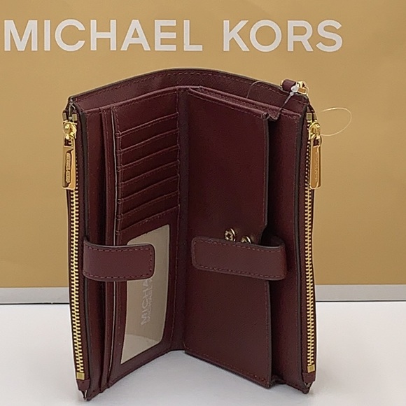 MICHAEL KORS LG DOUBLE ZIP WRISTLET MERLOT DARK CHERRY MULBERRY PHONE HOLDER NWT - Picture 8 of 16